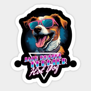 Retro Wave Jack Russel Terrier Hot Dog Shirt Sticker